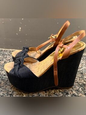 Michael Kors Black Denim Wedge Sandals Size 10